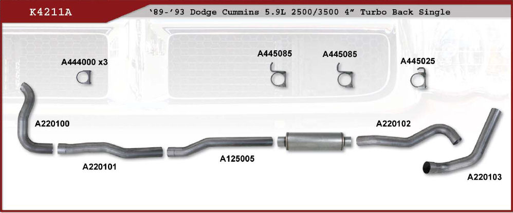 1989-1993 DODGE 5.9L CUMMINS 2500/3500 - 2X4 ONLY DOWNPIPE 4in; ALUMINIZED